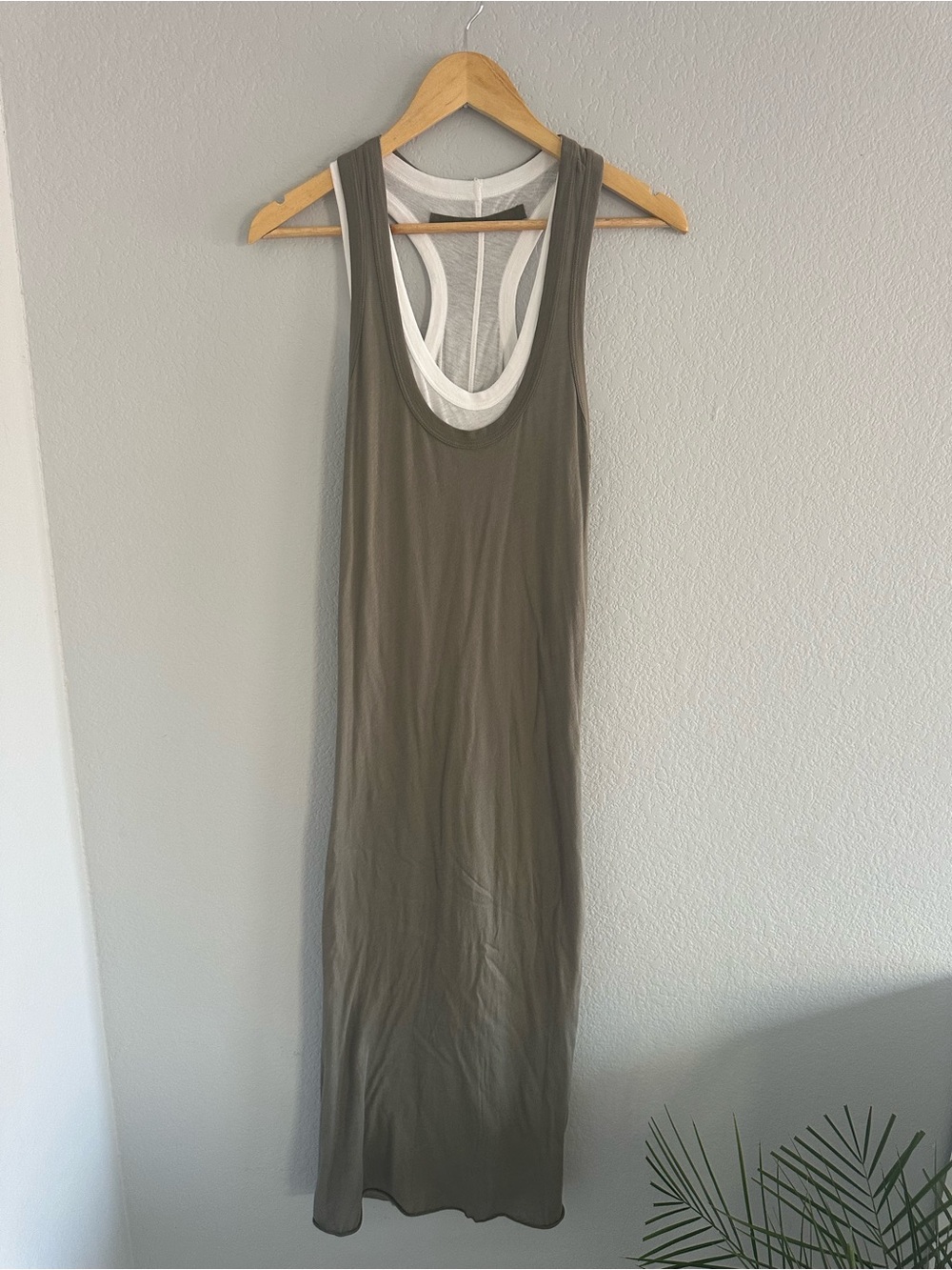 Enza Costa Layered Racerback Maxi Dress Pima Cotton Olive White XS